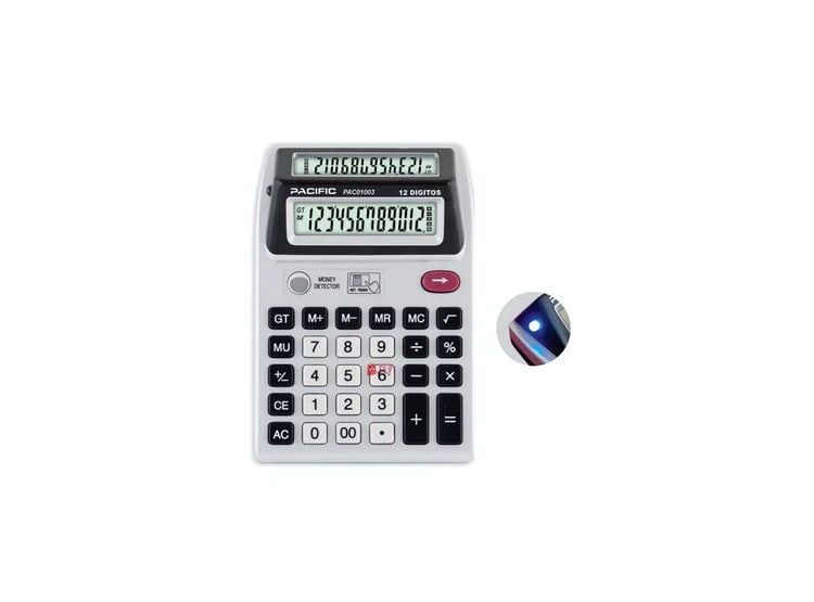 CALCULADORA ELECTRÓNICA DETECTOR DE BILLETES PANTALLA DOBLE 12 DIGITOS PAC01003 0