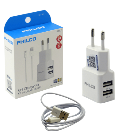 CARGADOR PHILCO MICRO USB DOBLE PUERTO USB 2.0A 1