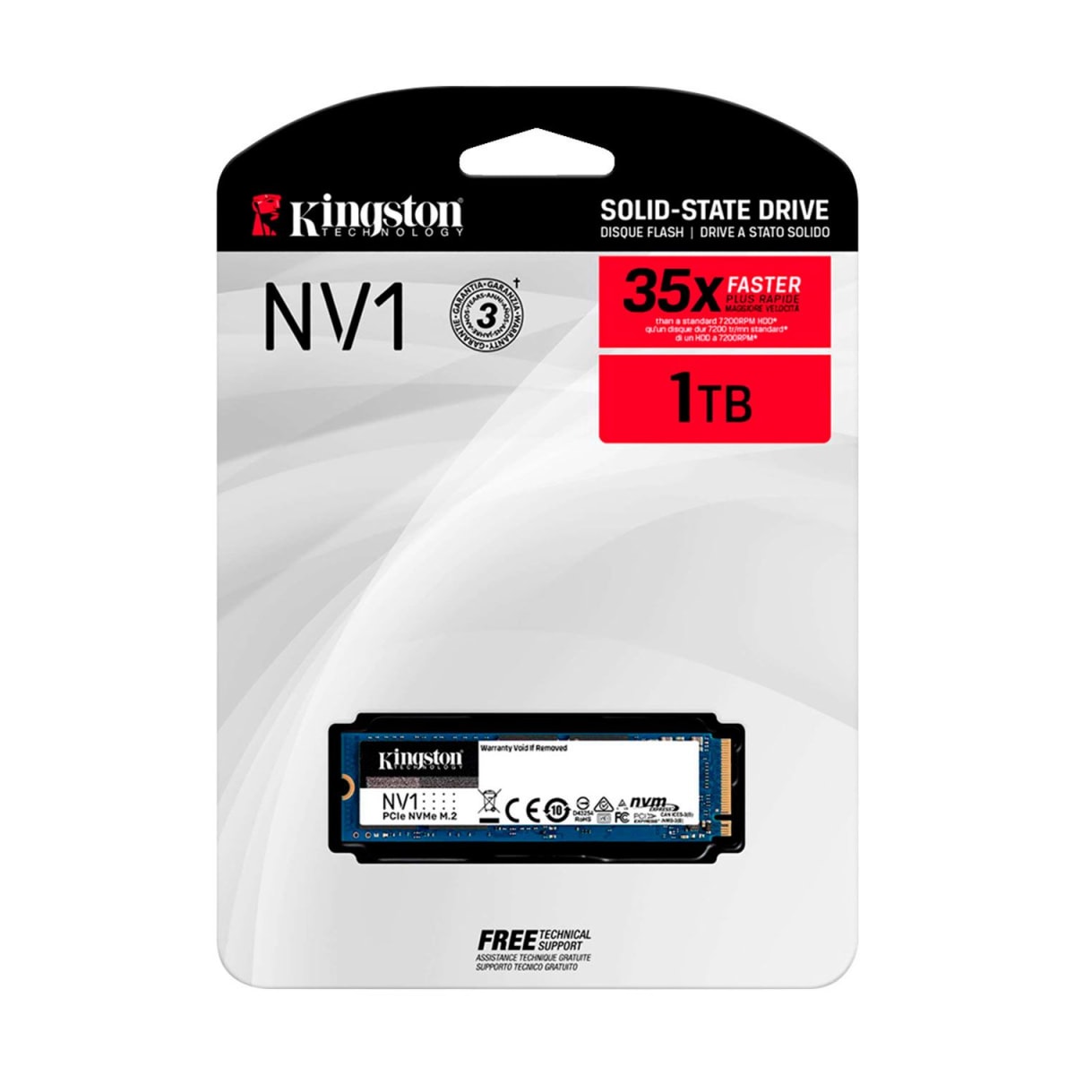 Disco de Estado Sólido Kingston NV2, 1TB NVMe, PCIe 4.0, Lectura 3500 MB/s Escritura 2100 MB/s2