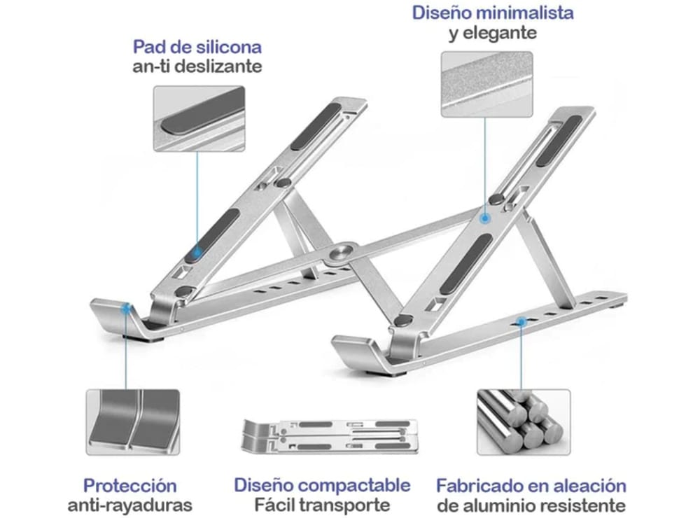 SOPORTE PARA NOTEBOOK/MACBOOK REGULABLE ALUMINIO 14