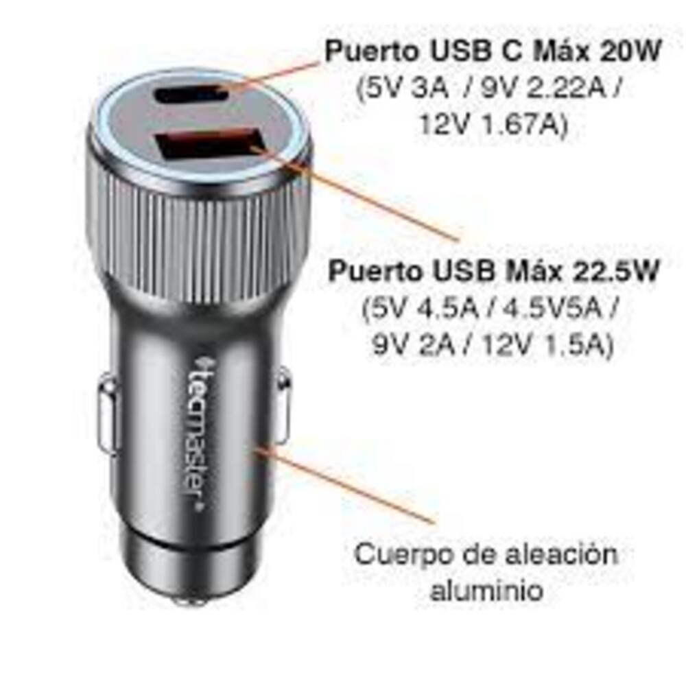 CARGADOR DE AUTO TECMASTER USB-A QC TIPO-C PD 20W-22.5W TM-2005252