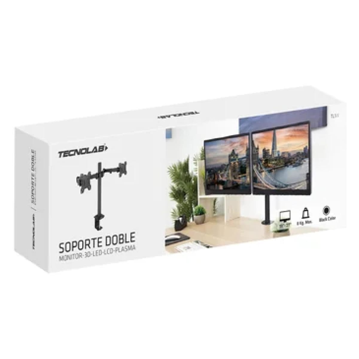 SOPORTE MONITOR DOBLE BRAZO DE 13 A 27 PULGADAS 8KG Gir 180° Rot 360°3