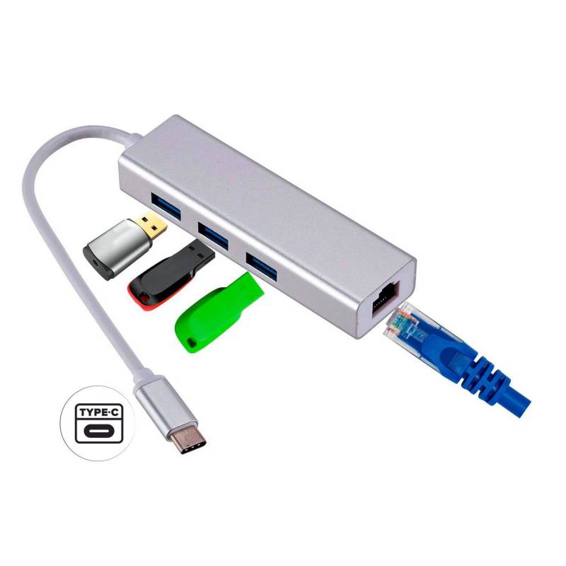 Hub Tipo-c Usb 2.0 3 Puertos + Rj45 Lan Ethernet2