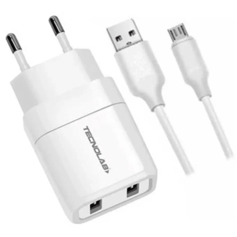 CARGADOR MICRO USB TECNOLAB DOBLE PUERTO CERTIFICADO 2.4A TL041 0