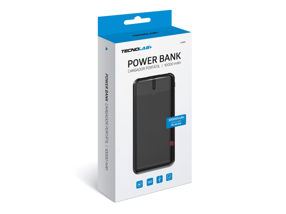 Power Bank Tecnolab 10.000 Mah 22.5W Salida Usb-C Y Usb Carga Ráipida Tl6653