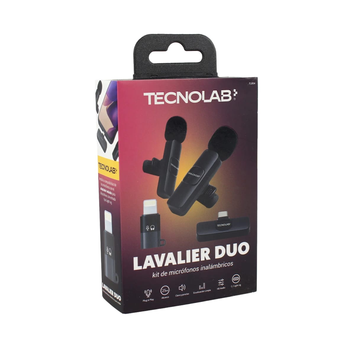 Kit Microfono Lavalier Duo Tecnolab Lightning Y Usb-C 3-4 Horas Bat TL8543