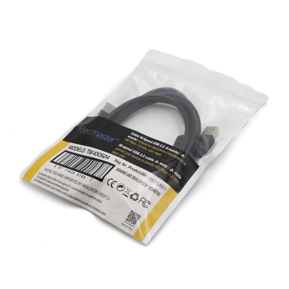 CABLE USB-A USB-A TECMASTER USB 2.0 1.8 METROS 480Mbps3