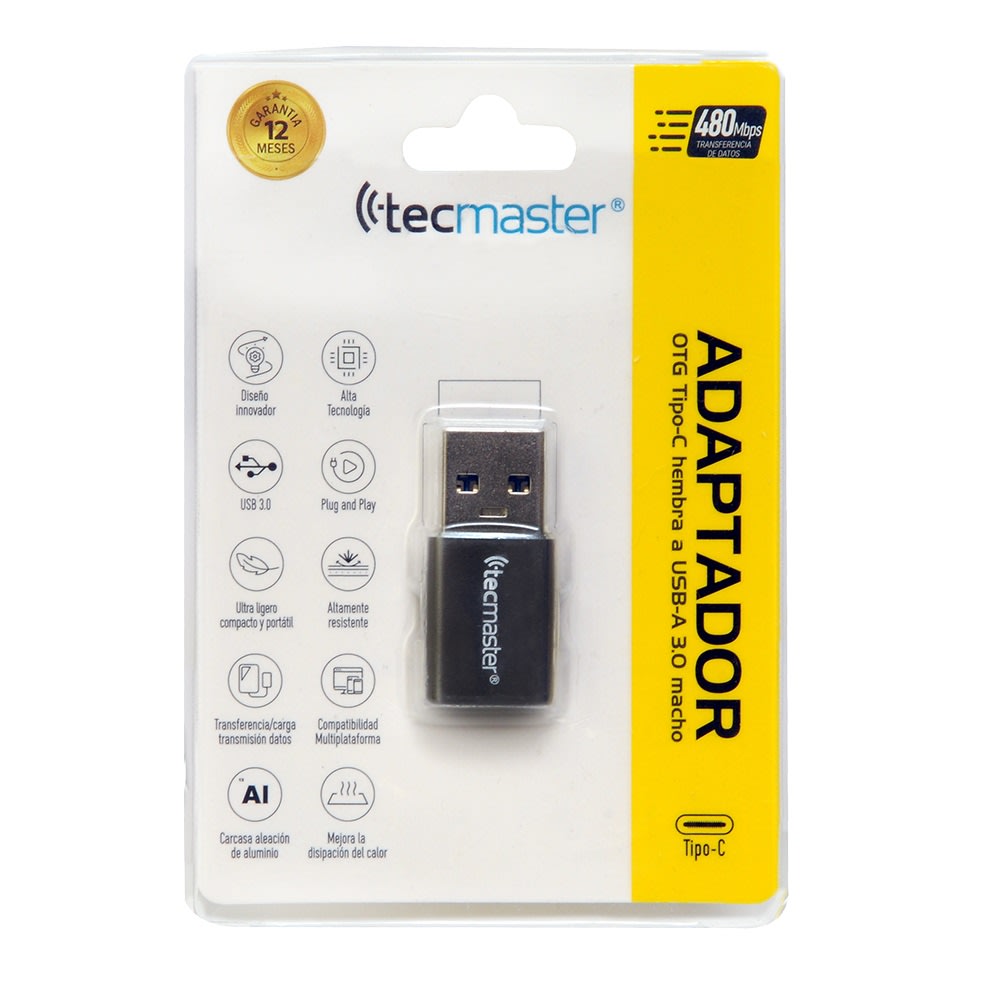 ADAPTADOR OTG TIPO-C HEMBRA A USB 3.0 MACHO TECMASTER TM-100538-GS3