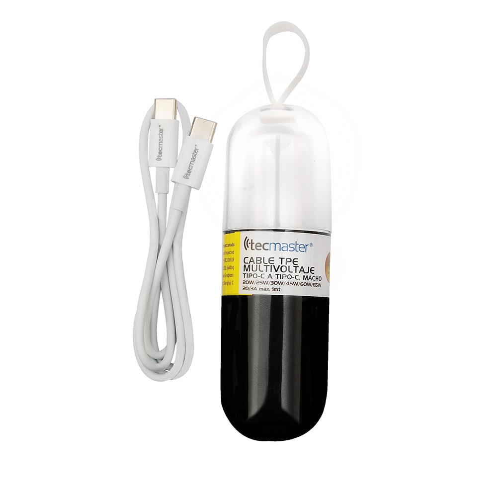 CABLE USB-C A USB-C TECMASTER MULTIVOLTAJE 20W / 25W / 30W /45W / 60W / 65W 1 METRO 0