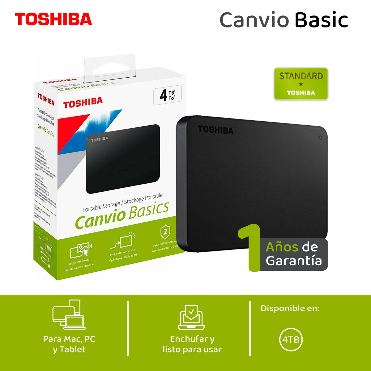 DISCO DURO EXTERNO PORTÁTIL TOSHIBA CANVIO BASICS 4TB USB 3.04