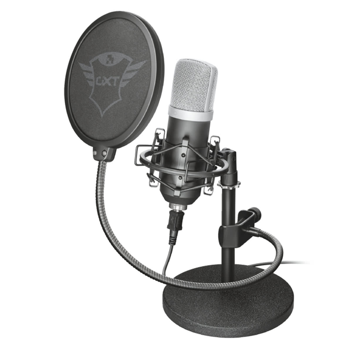 KIT MICRÓFONO CONDENSADOR TRUST EMITA C/FILTRO ANTIPOP, MALETA Y SOPORTE DE MESA GXT252 0