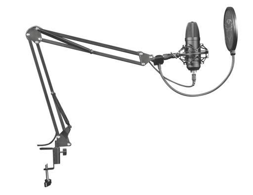 MICRÓFONO PARA STREAMING TRUST EMITA PLUS BRAZO FLEXIBLE FILTRO ANTIPOP SHOCK MOUNT GXT2523