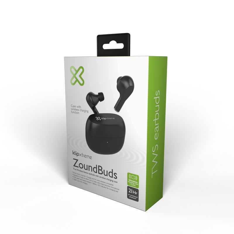 AUDÍFONOS INALÁMBRICOS KLIP XTREME ZOUND BUDS BT 5.2 IPX4 TRUE WIRELESS NEGRO4