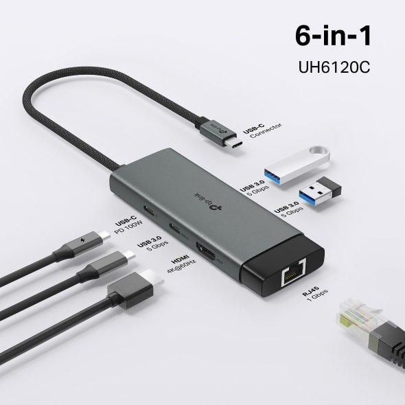 Hub Usb-C Tp-Link Uh6120C 6 En 1 Hdmi 4K@60Hz Ethernet Gigabit Pd 100W Gris5