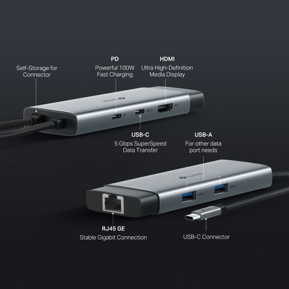 Hub Usb-C Tp-Link Uh6120C 6 En 1 Hdmi 4K@60Hz Ethernet Gigabit Pd 100W Gris3