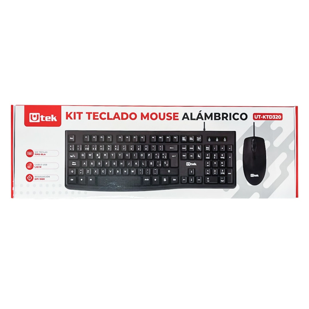 Kit Teclado Y Mouse Alámbrico Utek 1000Dpi 1.45 Metros Cable Ut-Ktd3202