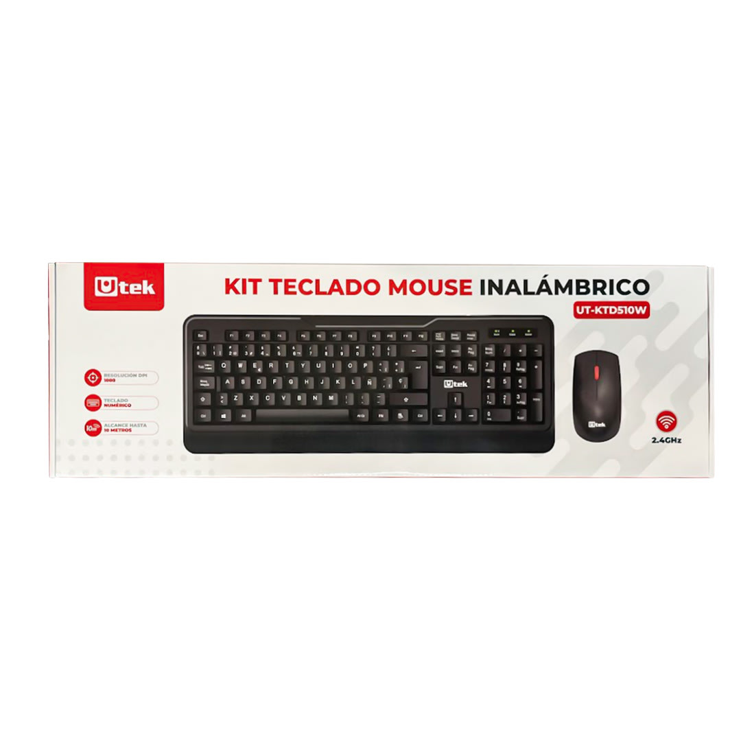 Kit Teclado Y Mouse Inalámbrico Utek 1000Dpi 1 Pila Aaa Ut-Ktd510W2