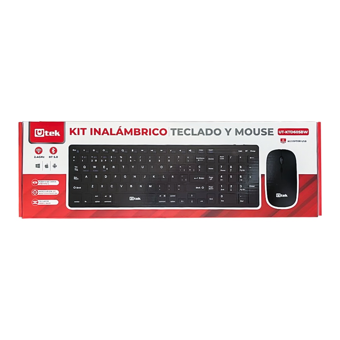Kit Teclado Y Mouse Inalámbrico + Bluetooth Utek Recargable Ut-Ktd605Bw2