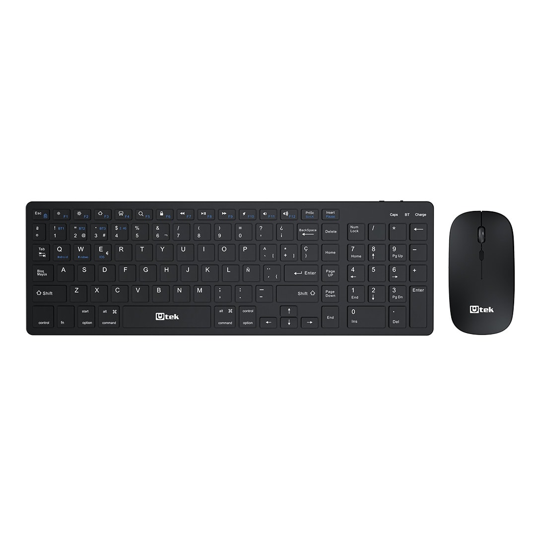 Kit Teclado Y Mouse Inalámbrico + Bluetooth Utek Recargable Ut-Ktd605Bw 0