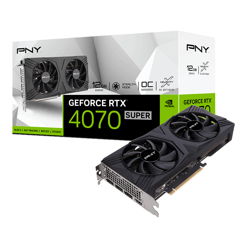 TARJETA DE VIDEO PNY NVIDIA GEFROCE RTX 4070 SUPER OC 12GB GDDR6X 3xDP HDMI PCI-e 4.0 x16 0