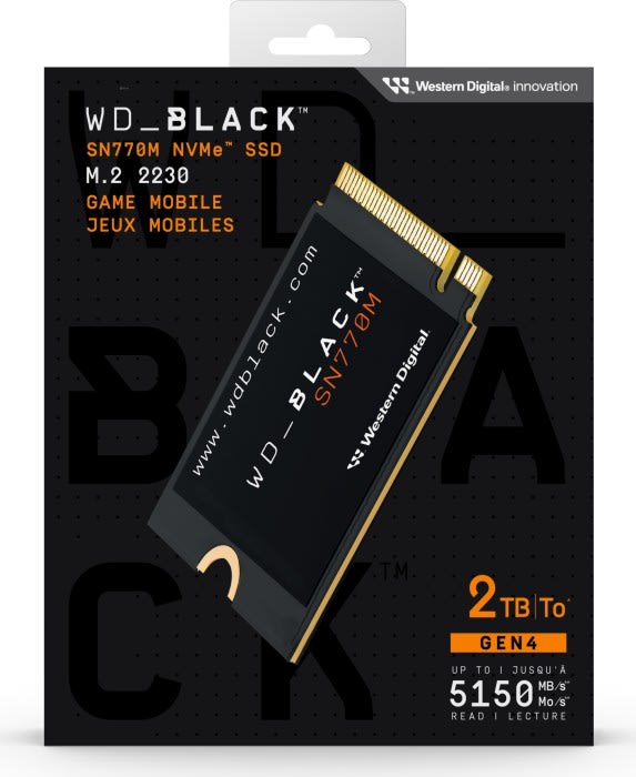UNIDAD SSD WESTERN DIGITAL BLACK SN770M 2TB M.2 2230 NVME PCIe 4.0 X4 LEC 5150 MB/s ESC 4850 MB/s3