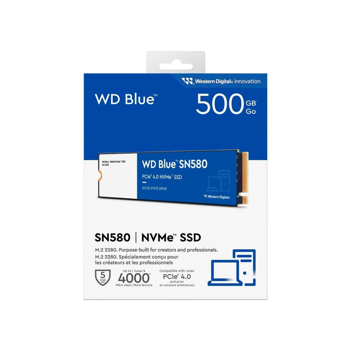 UNIDAD SSD WESTERN DIGITAL BLUE SN580 500GB M.2 2280 4X4 4000MB/S LEC 2000MB/S2