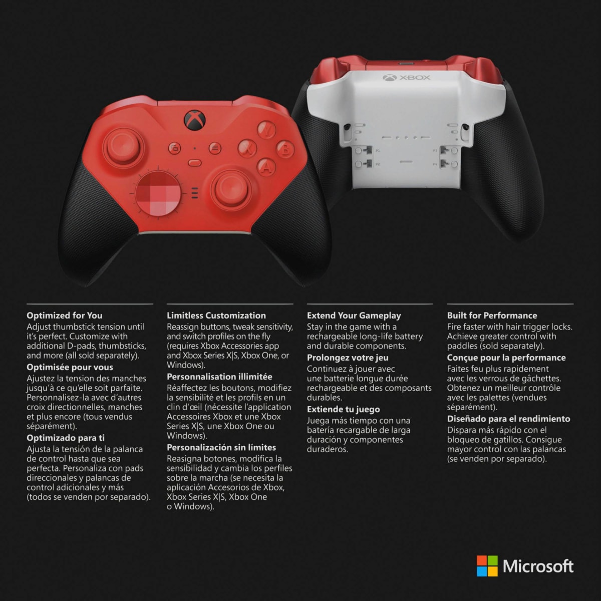 CONTROL JOYSTICK MICROSOFT XBOX ELITE WIRELESS SERIES 2 CORE INALÁMBRICO BLUETOOTH NEGRO/ROJO4