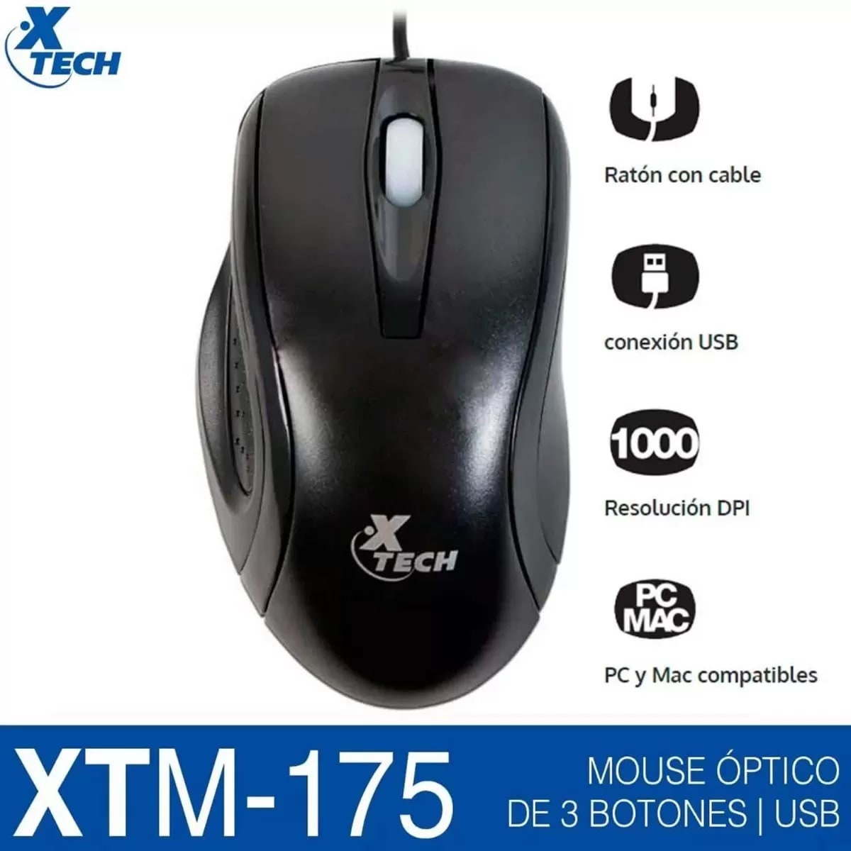 MOUSE OPTICO XTECH 3 BOTONES 1000DPI XTM-1752