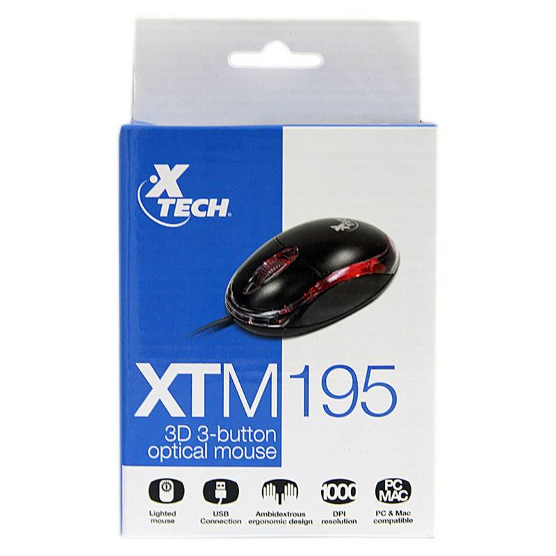 MOUSE OPTICO XTECH 3 BOTONES 1000DPI XTM-1952