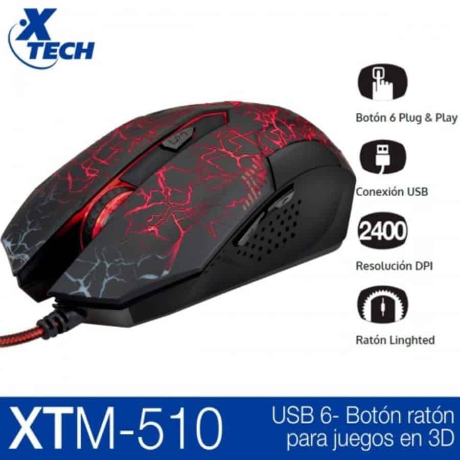 MOUSE GAMER ALÁMBRICO XTECH 2400 DPI 6 BOTONES LED 3 COLORES XTM-5104