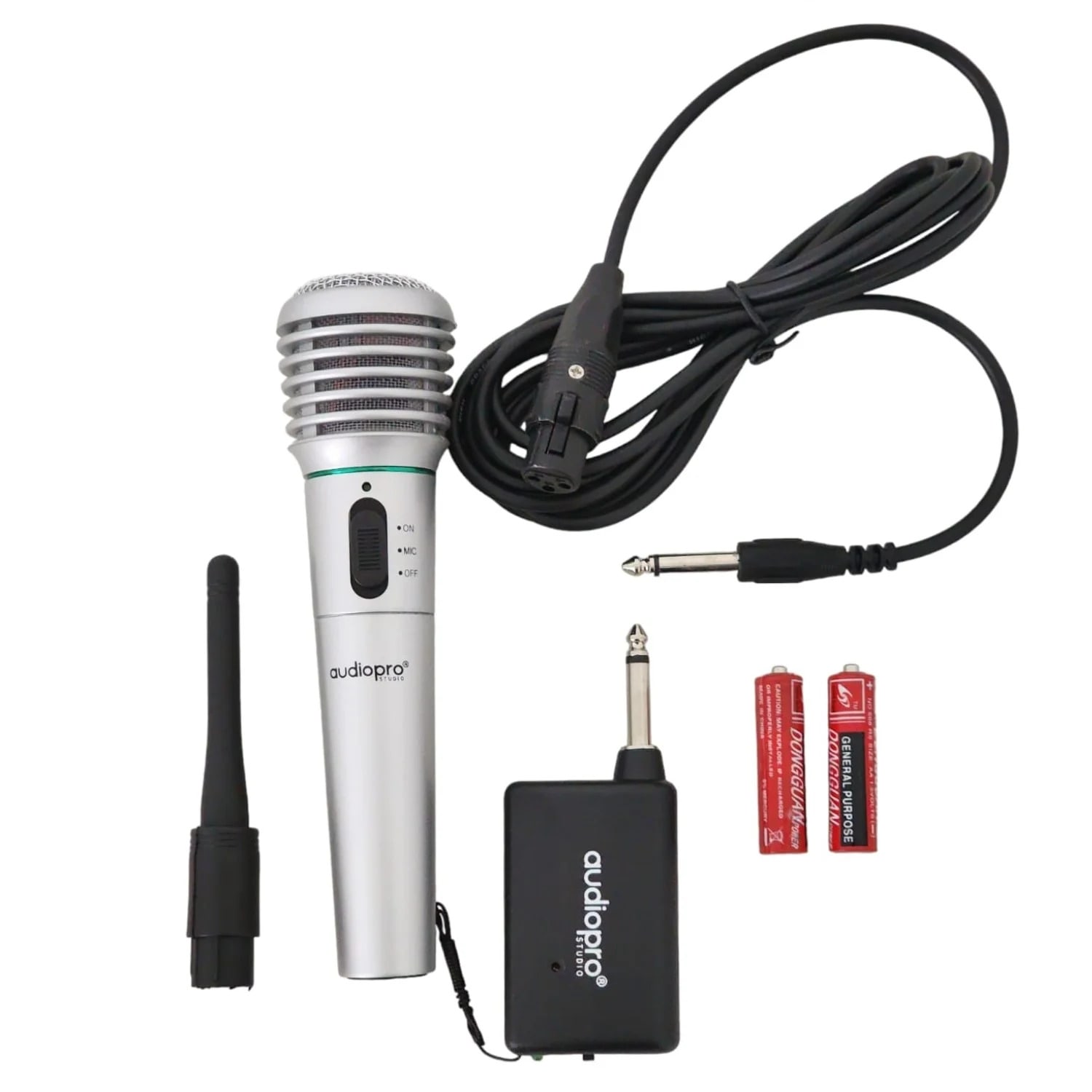 Micrófono Inalámbrico Audiopro Karaoke 30 Metros Dist Unidirecional + Cable Ap02091 PLATA