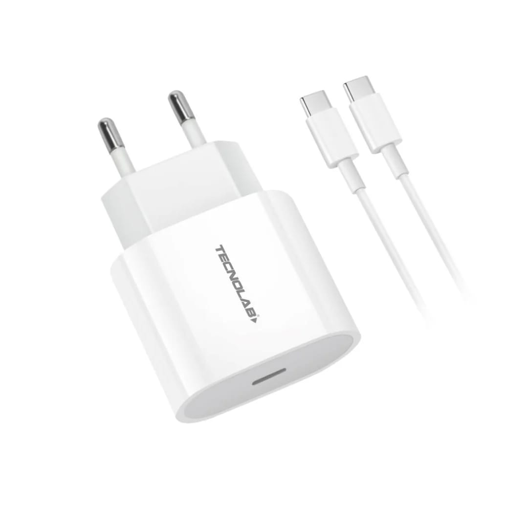 CARGADOR DE CELULAR TECNOLAB CABLE USB-C USB-C 1 METRO 20W 3A TL464 BLANCO