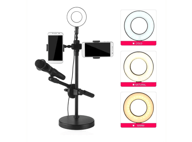 KIT ARO DE LUZ CON PORTA MICRÓFONO Y CELULAR DBSC056 NEGRO