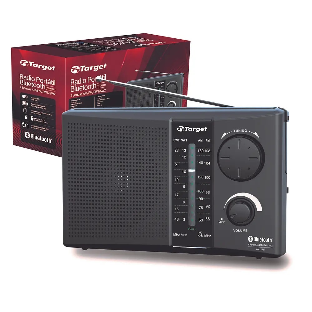 RADIO PORTÁTIL TARGET 3 BANDAS FM/AM/SW BT MICRO SD USB 3.7V 1200mAh TT ...