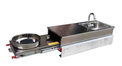 Cocina con rieles telescópicos con lavaplato para camper, casas rodantes, carros arrastre, vehículos