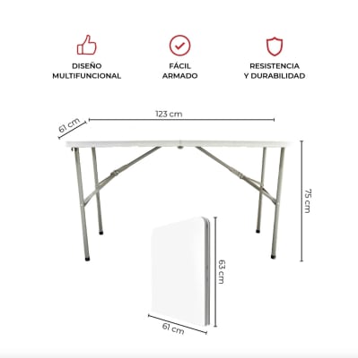 MESA PLEGABLE BLANCA 1 2MT