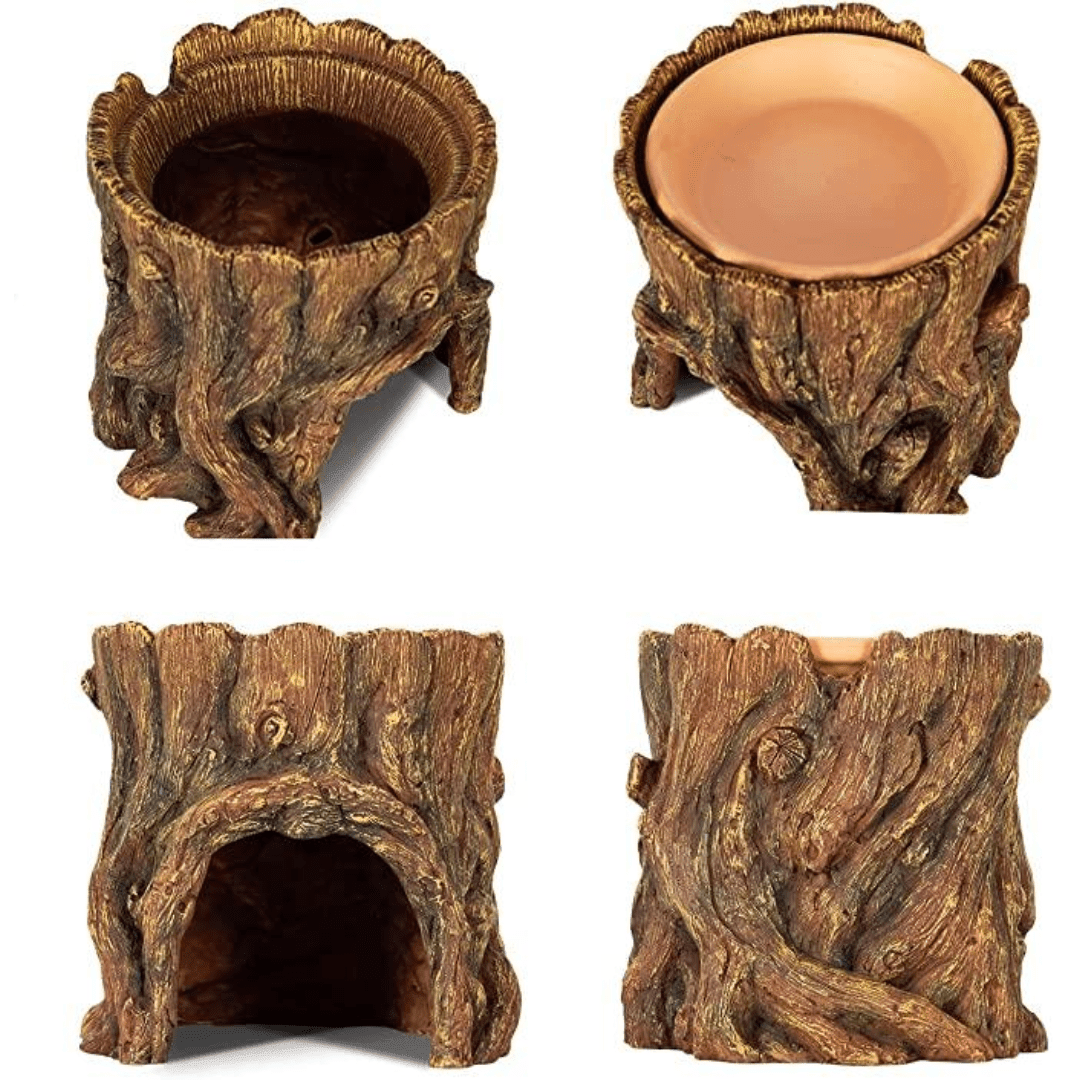 CUEVA EN FORMA DE TRONCO Y BEBEDERO DE TERRACOTA PARA REPTILES, REPTIZOO2