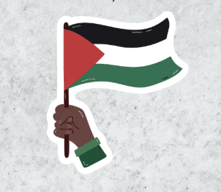 Sticker bandera Palestina en mano1