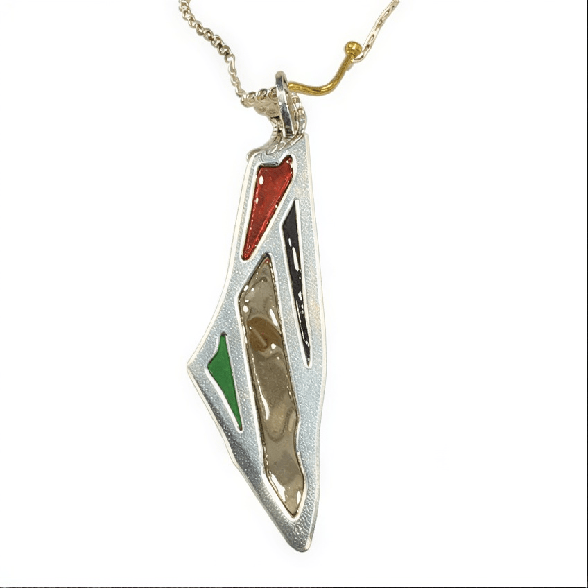 Collar mapa Palestina colores Bandera Plateado2