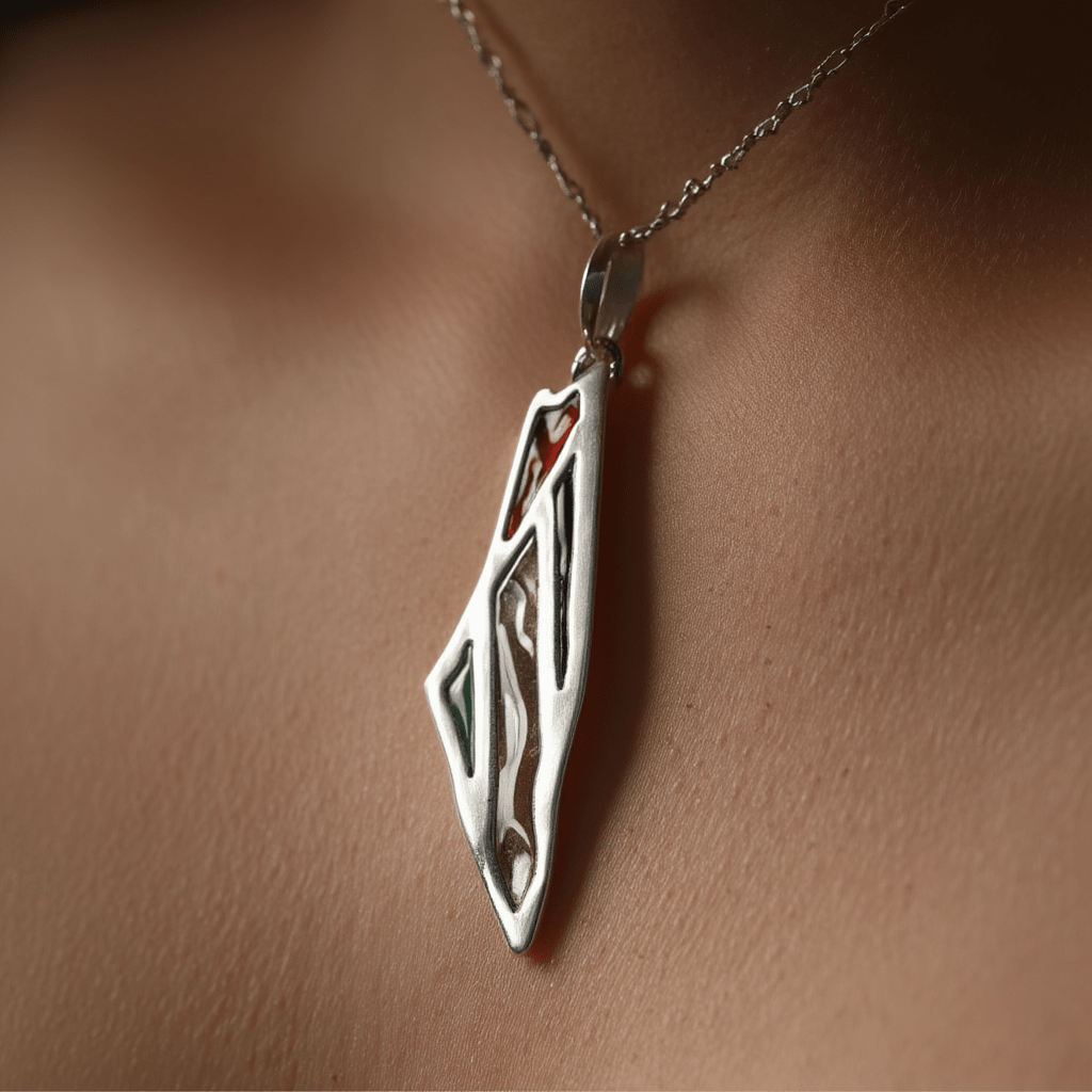 Collar mapa Palestina colores Bandera Plateado3