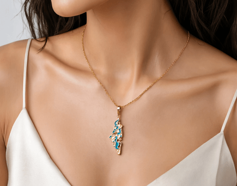 Collar mapa poema Darwish - Dorado2