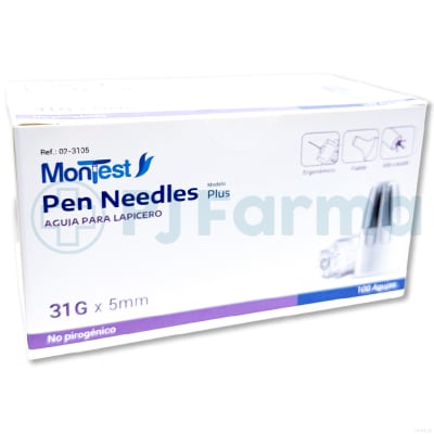 Aguja Para Insulina Montest  Plus 31G X 5 Mm Caja X 100 Unid