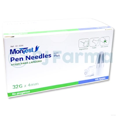 Aguja Para Insulina Montest Plus 32G X 4 Mm Caja X 100 Unid