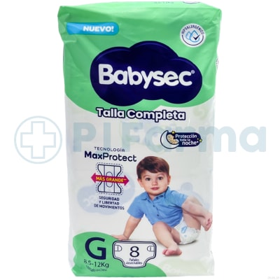 Pañal Babysec Descartable Pqte X 8 Unid Talla G