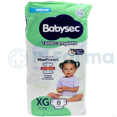 Pañal Babysec Descartable Pqte X 8 Unid Talla Xg