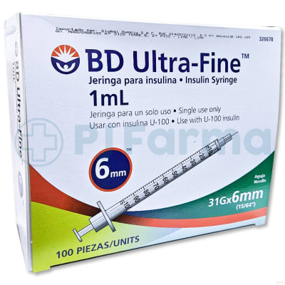 Jeringa para Insulina 1 ML C/A 31 X 6 MM BD Caja x 100 Unid