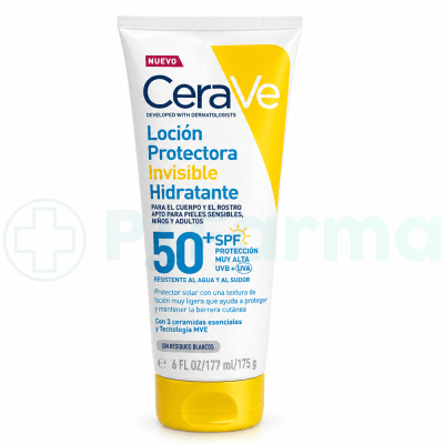 PROTECTOR SOLAR LOCION INVISIBLE HIDRATANTE FPS 50+ CERAVE TUBO X 177 ML