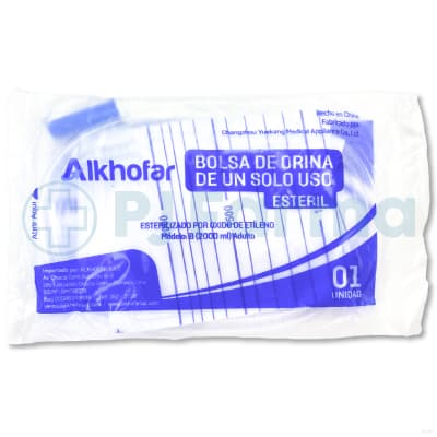 Bolsa De Orina Descartable Esteril 2000 ml Alkhofar Unid
