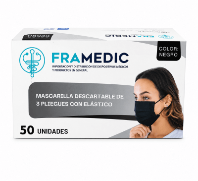 Mascarilla 3 Pliegues Negro Framedic Caja X 50 Unid