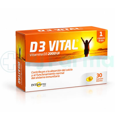 D3 Vital (Vitamina D3) 2000U.I. Intipharma Caps. Caja X 30 Unid
